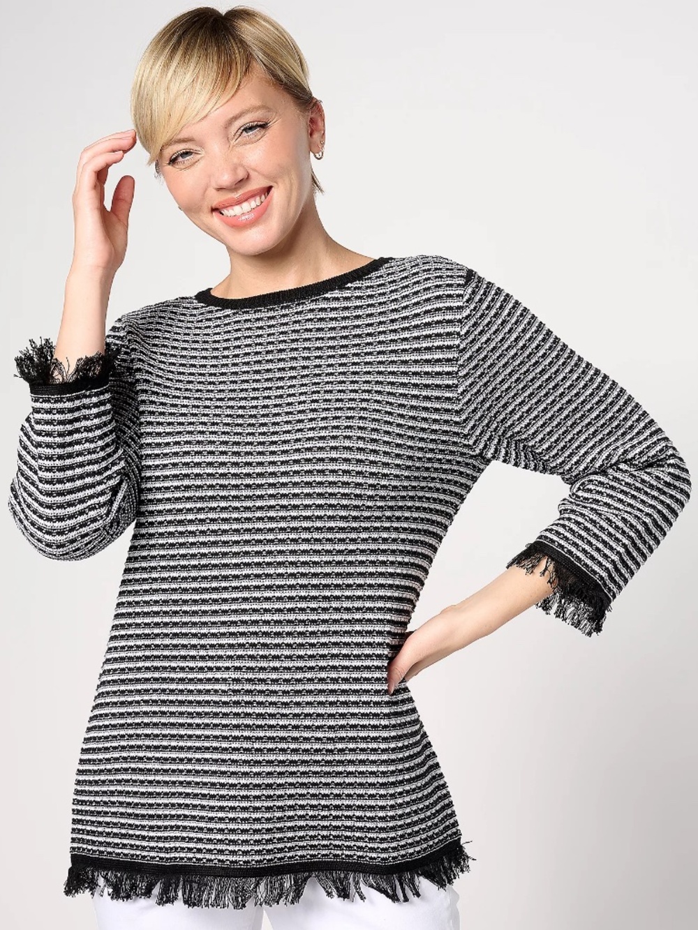 Joan Rivers Red Carpet Novelty Stitch Fringe Sweater, Black Sz M a640684